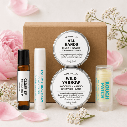 BumbleBalm five-piece practical skincare gift set with botanical products