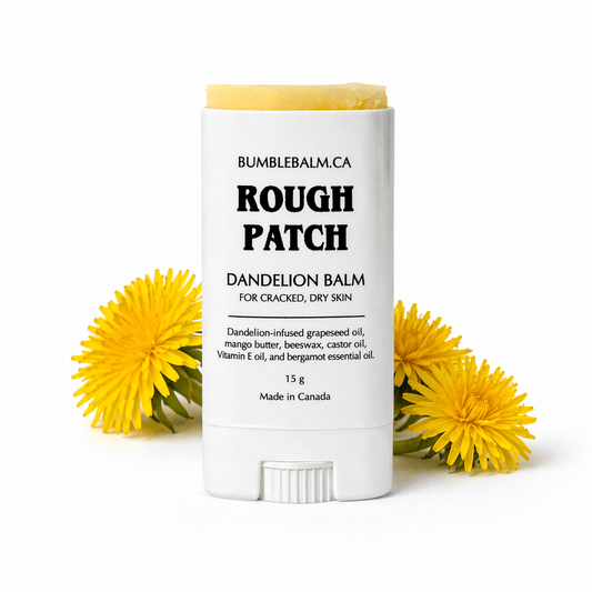 ROUGH PATCH dandelion balm pocket tube with yellow dandelion flowers